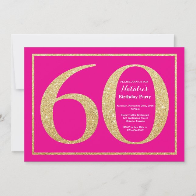 Invitation 60e anniversaire Hot Pink et Parties scintillant o (Devant)