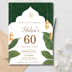 Invitation 60e anniversaire Indien Ethnic Green Gold Annivers