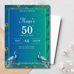 Invitation 60e anniversaire Indien Ethnic Green Gold Peacock