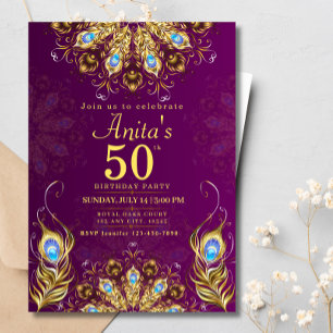 Invitation 60e anniversaire Indien Ethnic Pink Gold Peacock