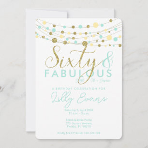Invitation 60e anniversaire invitation, aqua turquoise et or