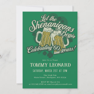 Invitation 60e anniversaire Irish St.Patrick's Day Bière