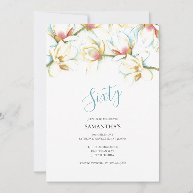 Invitation 60e anniversaire Magnolias blancs (Devant)