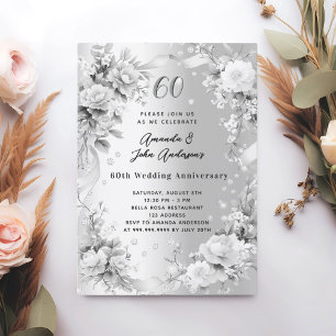 Invitation 60e anniversaire mariage diamant flor argent