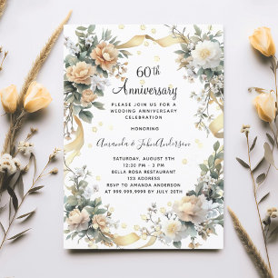 Invitation 60e anniversaire mariage diamants floraux jaunes