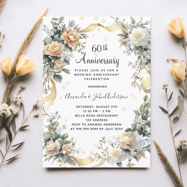 Invitation 60e anniversaire mariage diamants floraux jaunes (Créateur téléchargé)
