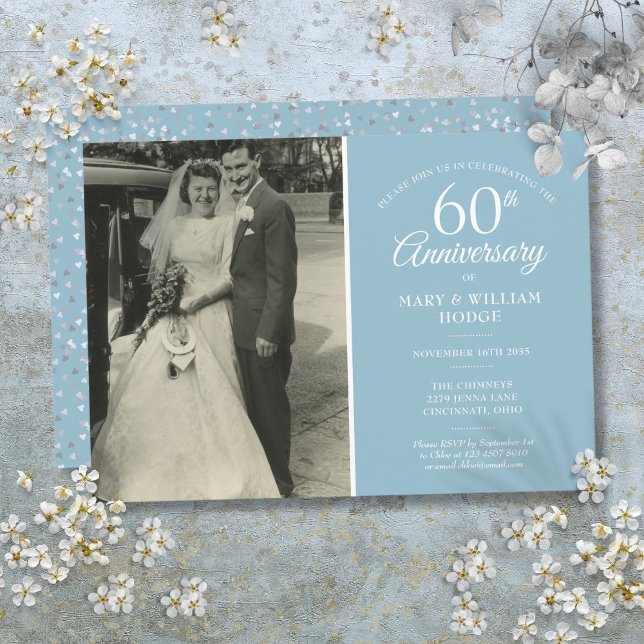 Invitation 60e anniversaire Mariage Photo Diamond Confetti (60th Anniversary Wedding Photo Diamond Confetti Invitation)