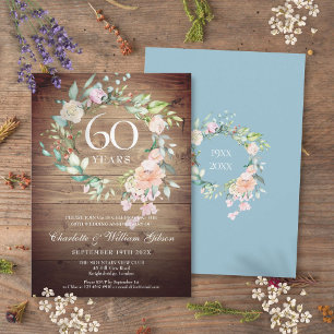 Invitation 60e anniversaire Mariage Rose Rustic Wood