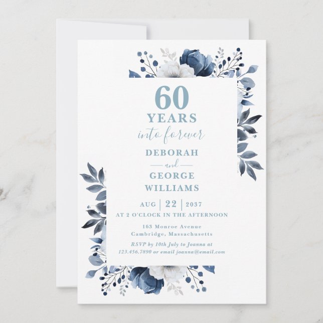 Invitation 60e anniversaire Mariage Verdure Floral Monogramme (Devant)