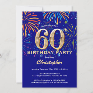 Invitation 60e anniversaire Marine Blue and Gold Rainbow Fire