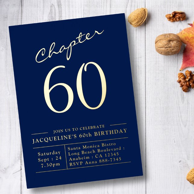 Invitation 60e anniversaire Marine Blue Gold Foil (Créateur téléchargé)