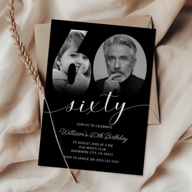 Invitation 60e anniversaire minimaliste Soixante photo (Créateur téléchargé)