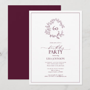 Invitation 60e anniversaire Moderne Bourgogne Crête feuillue