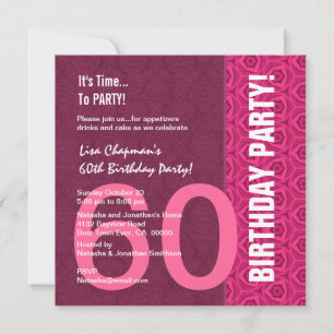 Invitation 60e anniversaire Moderne rose et vin C949A