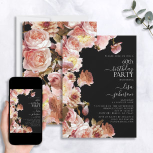 Invitation 60e anniversaire Moody moderne foncé rose Script F