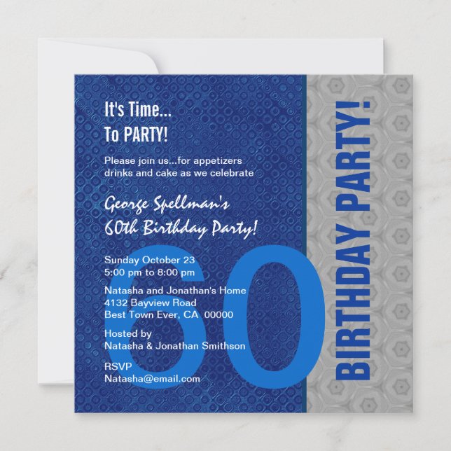 Invitation 60e anniversaire Motif bleu et argent Recyclé (Devant)