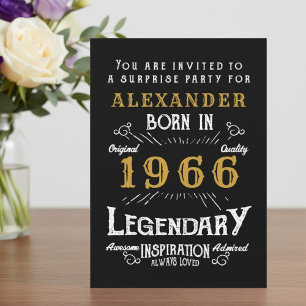 Invitation 60e anniversaire Né en 1966 Noir Or Rétro Vintage