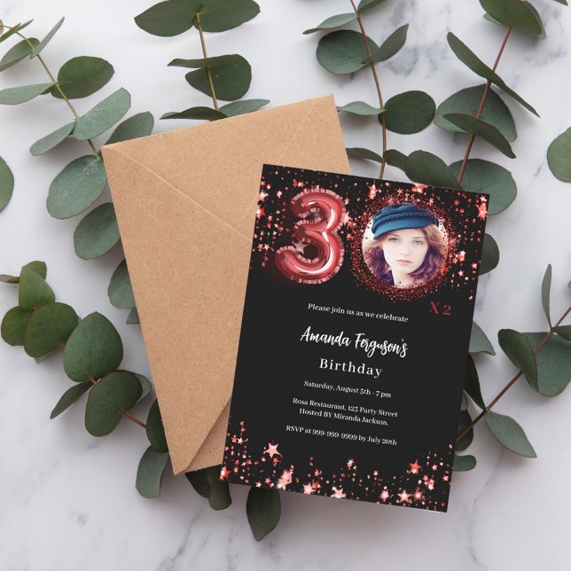 Invitation 60e anniversaire noir photo étoiles or (Créateur téléchargé)