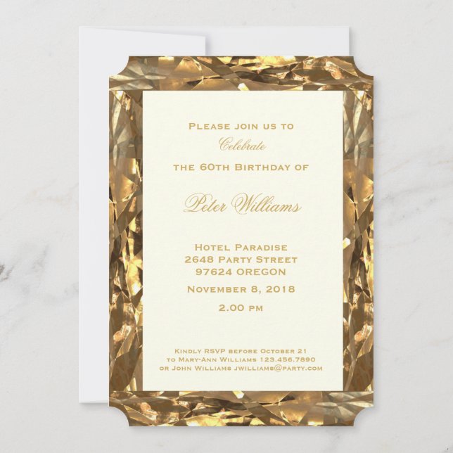 Invitation 60e Anniversaire Or Ivoire Élégant (Dos)