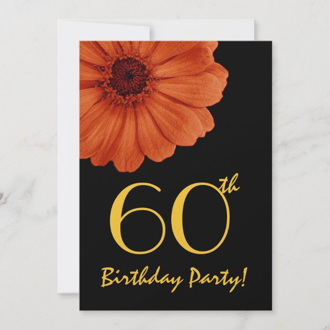 Invitation 60e anniversaire Orange Gold Black Daisy Metallic (Devant)