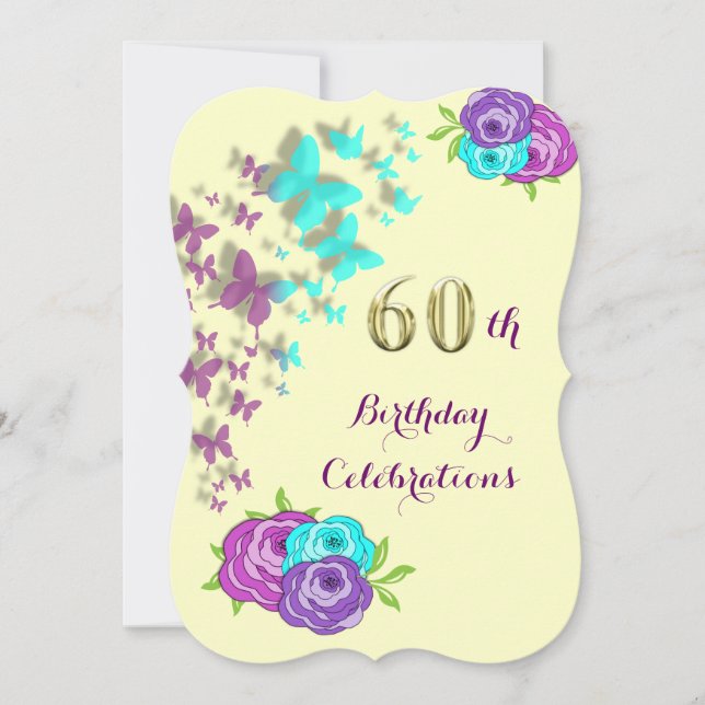 Invitation 60e anniversaire papillons et fleurs (Devant)