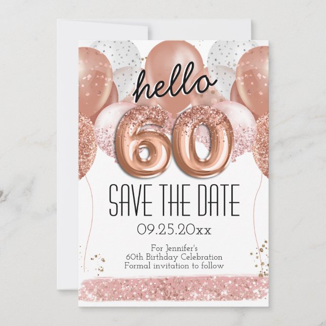 Invitation 60e anniversaire Parties scintillant rose Enregist (Devant)
