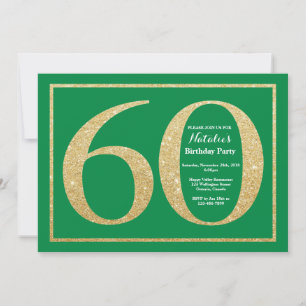 Invitation 60e anniversaire Parties scintillant verte et or