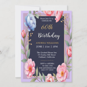 Invitation 60e anniversaire Peonny Flower Rose Fleurs sauvage