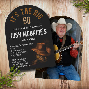 Invitation 60e anniversaire Photo Cowboy Casquette Bottes Mas