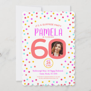 Invitation 60e anniversaire photo personnalisée confetti cora