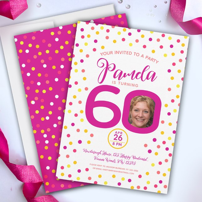 Invitation 60e anniversaire photos personnalisées confetti ja (Créateur téléchargé)