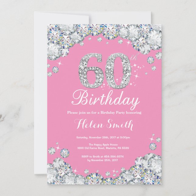 Invitation 60e anniversaire Pink and Silver Diamon (Devant)