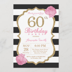 Invitation 60e anniversaire Pink Black Gold Floral