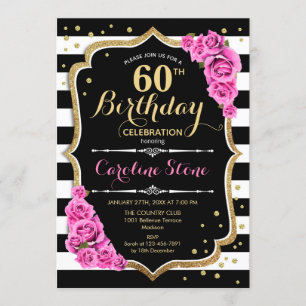 Invitation 60e anniversaire Pink Black White Strip