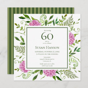 Invitation 60e anniversaire Pink Hydrangeas