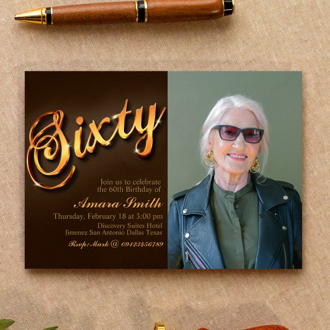 Invitation 60e anniversaire pour une femme avec photo (Créateur téléchargé)