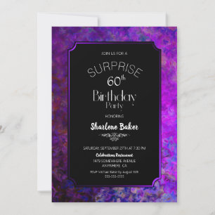 Invitation 60e anniversaire Purple and Black Surprise Party