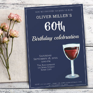 Invitation 60e anniversaire Red Wine Navy Blue Party