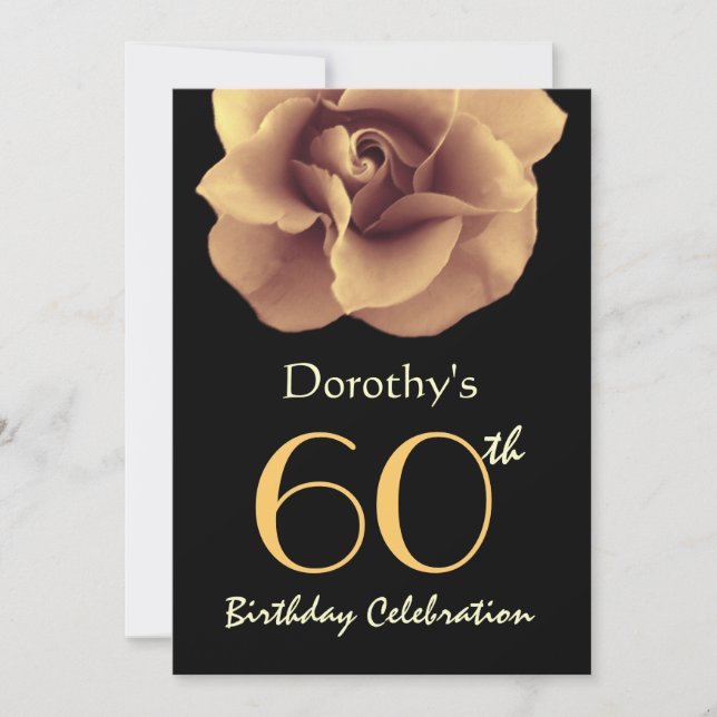 Invitation 60e anniversaire Rose d'or élégant et noir (Devant)