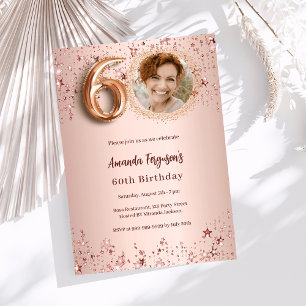 Invitation 60e anniversaire rose or photo étoiles luxe