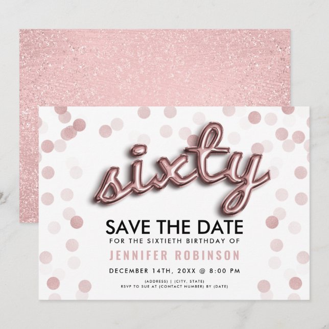 Invitation 60e anniversaire Rose Parties scintillant d'or Enr (Devant / Derrière)