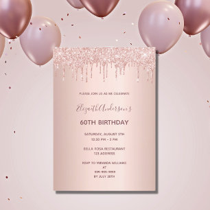Invitation 60e anniversaire rose parties scintillant or goutt