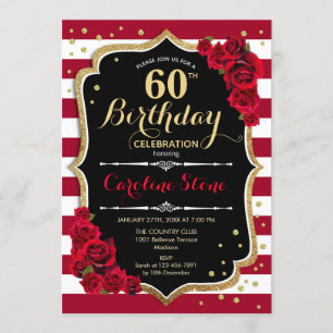 Invitation 60e anniversaire - Rouge or noir blanc rayures Ros