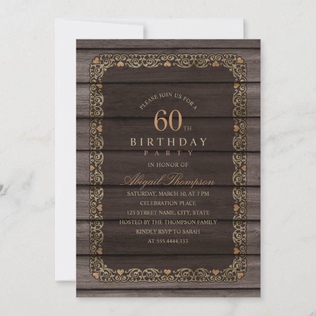 Invitation 60e anniversaire Rustic Wood Fancy Country Party (Devant)