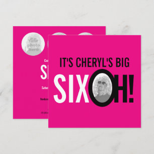 Invitation 60e anniversaire SIX OH! photo rose rétro