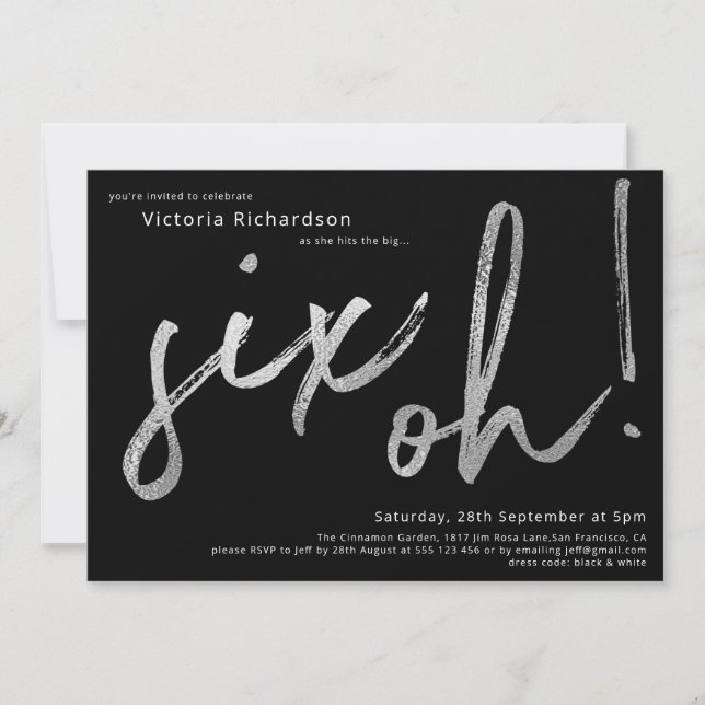 Invitation 60e anniversaire Six Oh Silver Typographie noir (Devant)