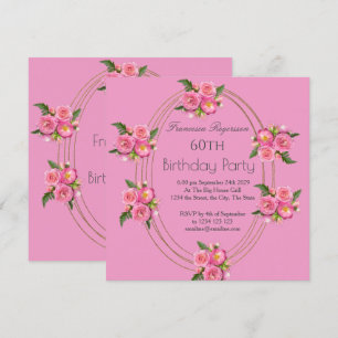 Invitation 60e Anniversaire Soirée Gold Pink Flowers Invitati