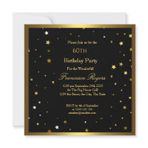 60e Anniversaire Soirée Gold Stars Black Invitatio