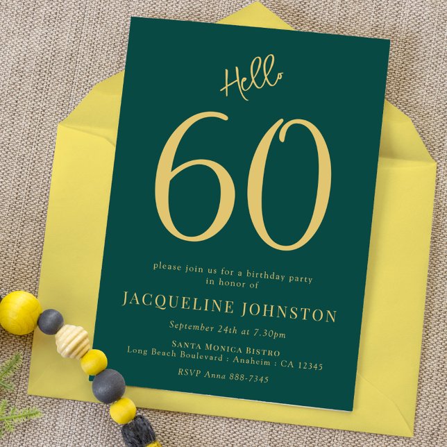 Invitation 60e Anniversaire Soirée Vert et Or Bonjour 60 (Créateur téléchargé)