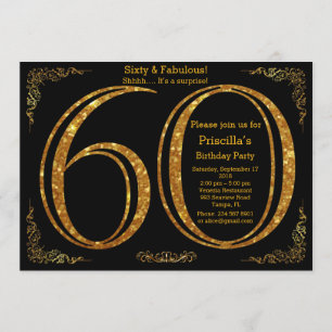Invitation 60e, Anniversaire, Soixante, Gatsby, noir & or
